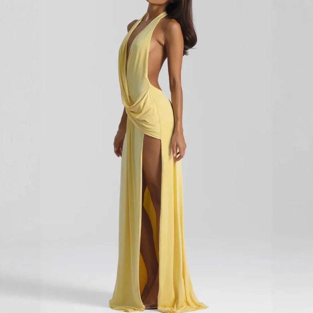 Women Deep V Plunge neck Lace up Backless Sexy Streamers Dress Sexy Maxi Dress Bella Mia
