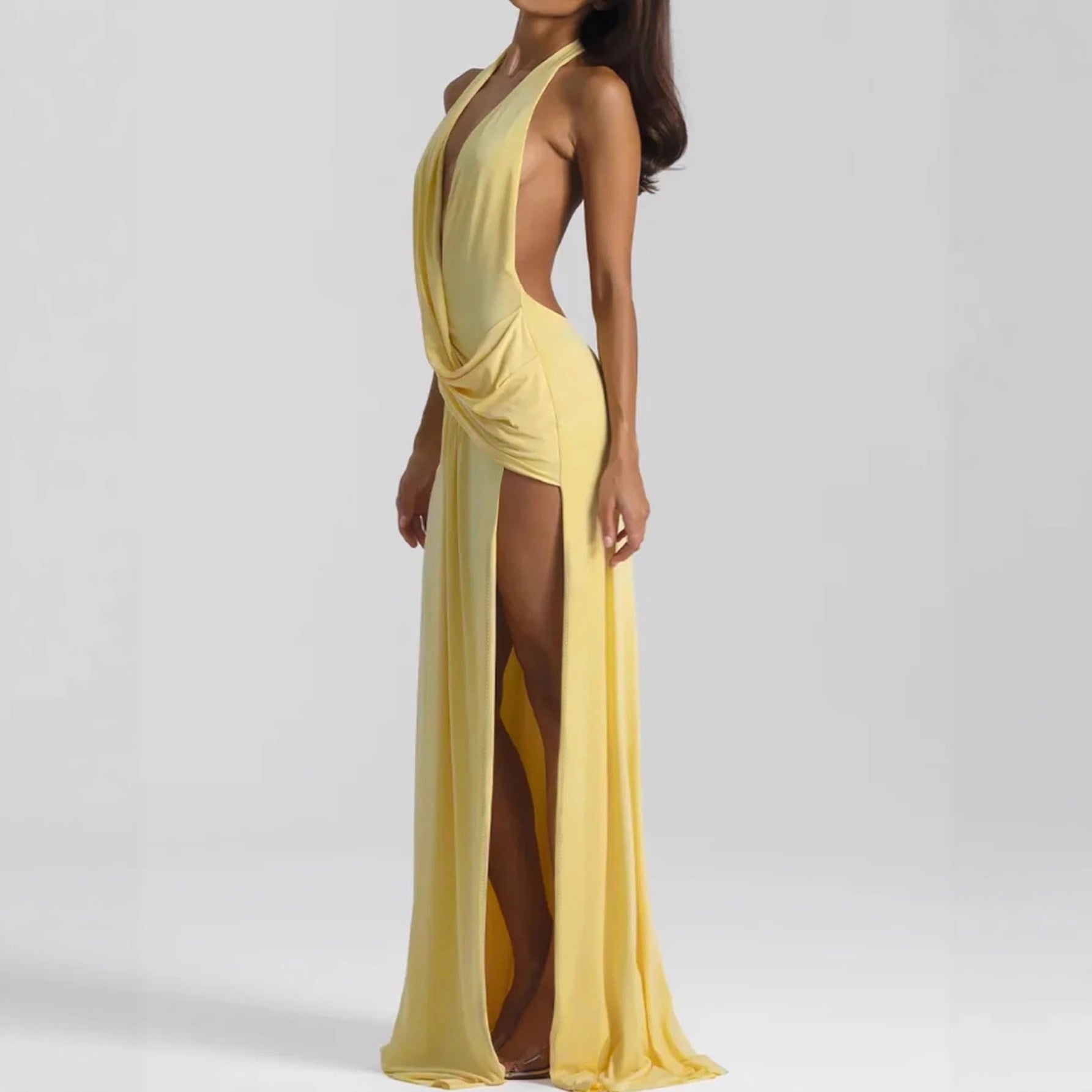 Women Deep V Plunge neck Lace up Backless Sexy Streamers Dress Sexy Maxi Dress Bella Mia