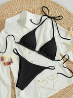 Printing Halter Spaghetti Straps Sexy Bikini Pleated Lace up Triangle Spring Split Swimsuit Bella Mia