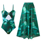One Piece Swimsuit Women Printed Sexy Two Piece Sets Swimwear Chiffon round Skirt Bella Mia
