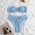 Contrast Color Soild Bikini Swimsuit Women Wave Pattern Split Swimsuit Bella Mia