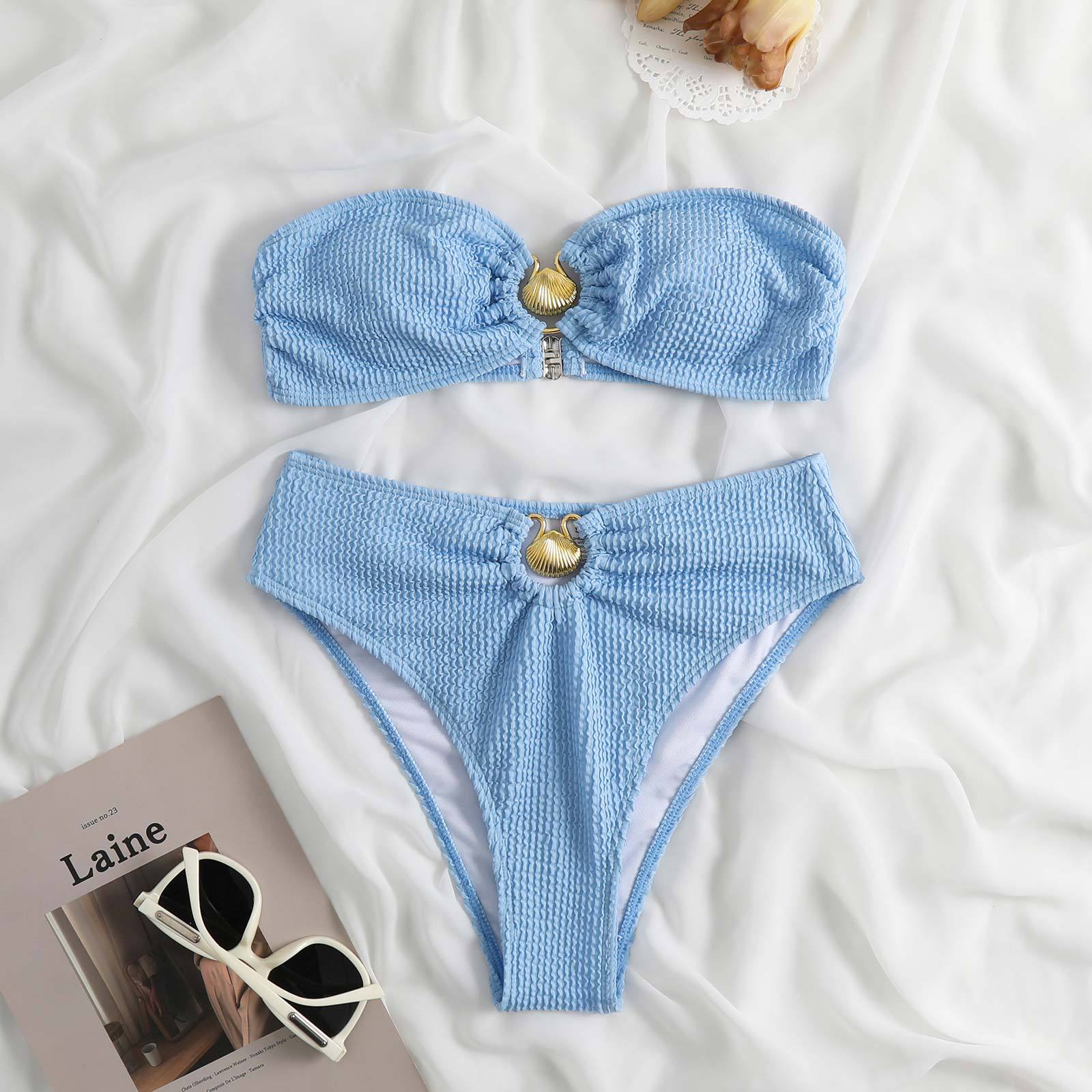 Contrast Color Soild Bikini Swimsuit Women Wave Pattern Split Swimsuit Bella Mia