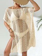 Women Holiday Blouse Women Sexy Woven Hollow Out Cutout out off Shoulder Bikini Overclothes Beach Dress Bella Mia