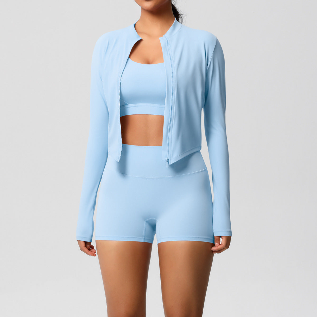Solid Color Cloud Sense Yoga Bra Sports Coat Pilates Running Shorts Fitness Yoga Wear Three Piece Set for Women Bella Mia