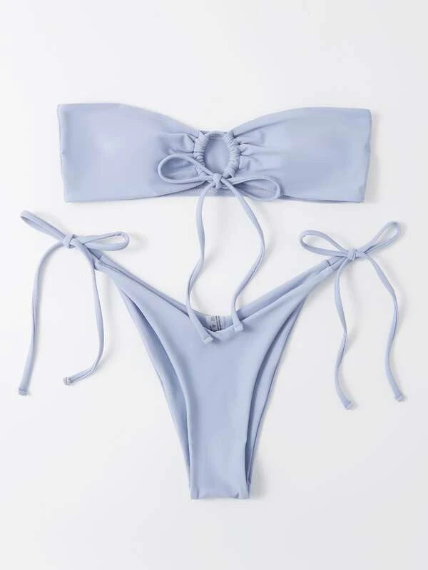 Women Seperated Swimwear Low Waist Basic Strapless Solid Color Tube Top Sexy Bikini Bella Mia