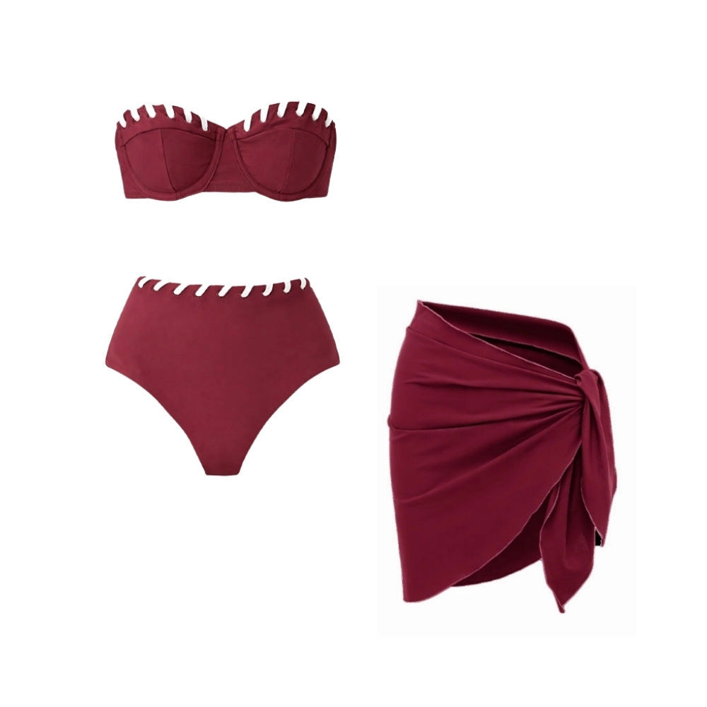 Bikini Wine Red Niche Design Tube Top Split Swimsuit Women Bella Mia