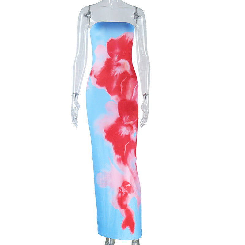 Women Clothing Printing Dress Sexy off the Shoulder Sleeveless One Step Dress Bella Mia