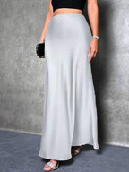 Satin Skirt Autumn Winter Simple A line Long Skirt Women Clothing Bella Mia
