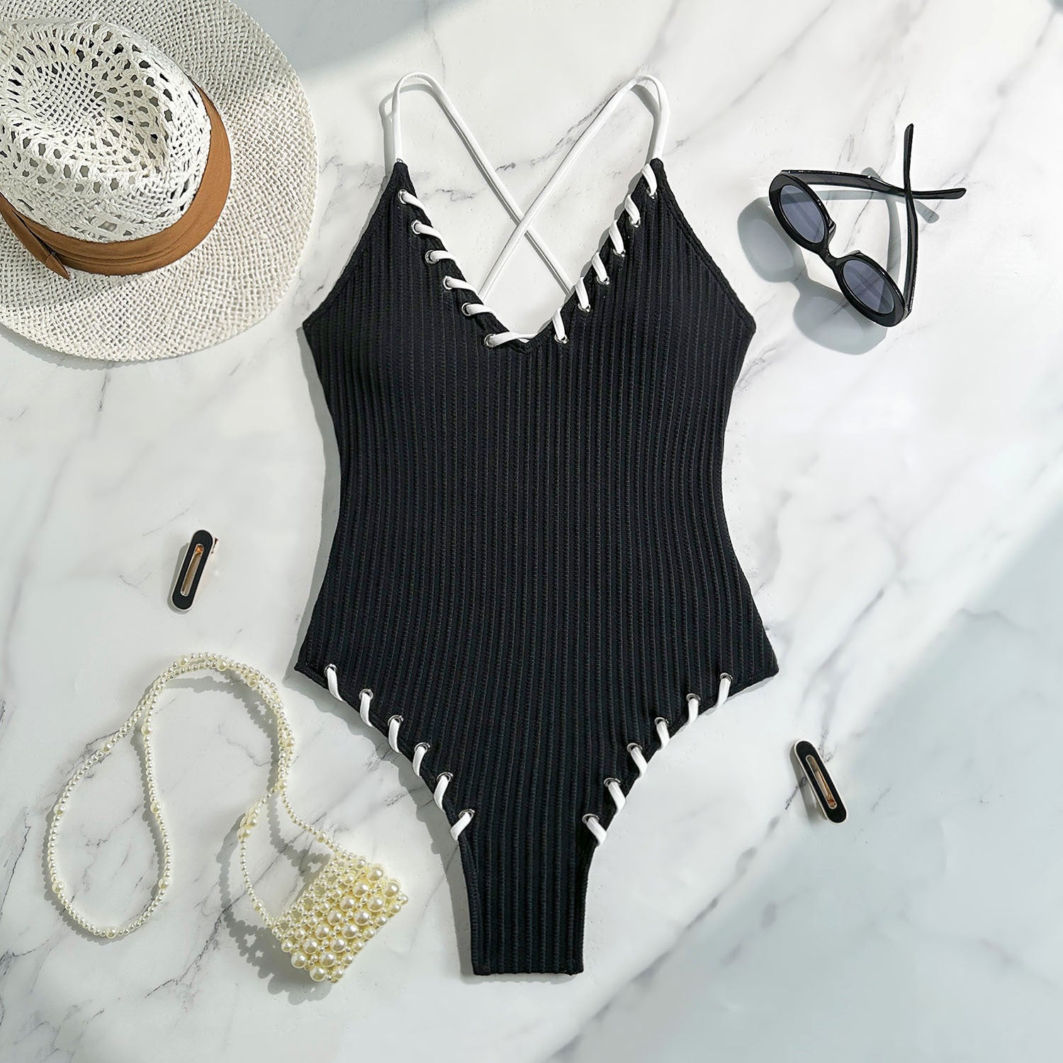 Black Eye Rope Color Matching Sexy Siamese Sling Swimwear Bella Mia
