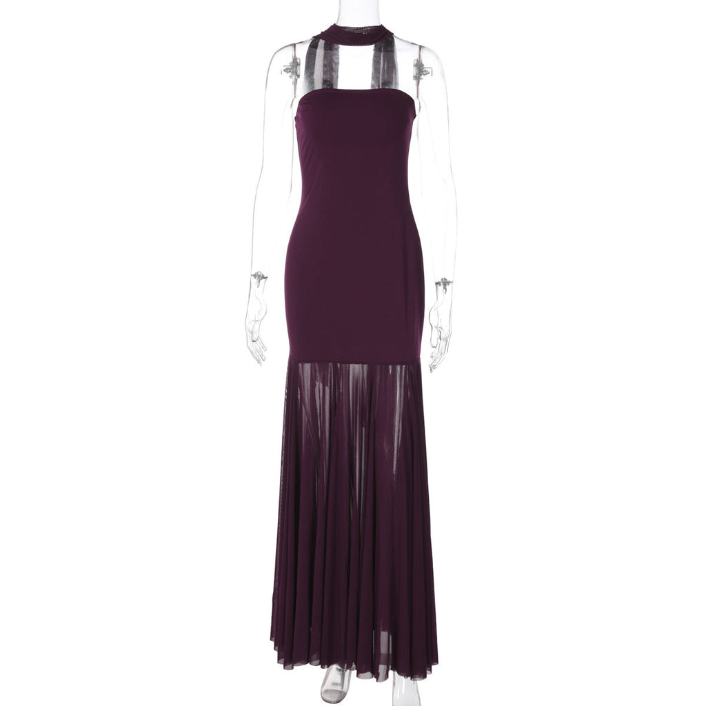 Women Clothing Autumn Winter Sexy Mesh Stitching Tube Top Evening Maxi Dress Women Bella Mia