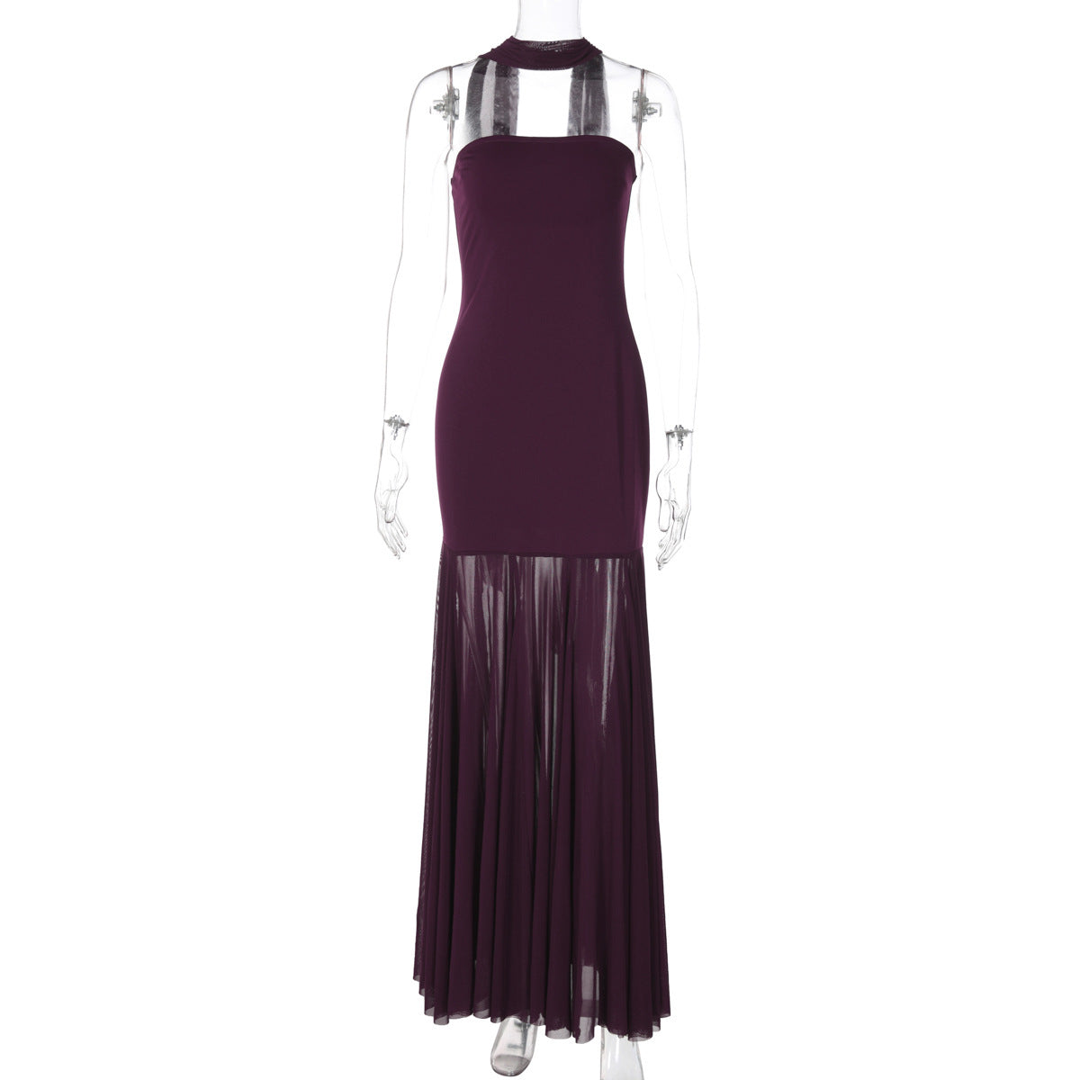 Women Clothing Autumn Winter Sexy Mesh Stitching Tube Top Evening Maxi Dress Women Bella Mia