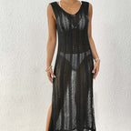 Women Holiday Beach Skirt Women Clothing Hollow Out Cutout Woven Shirt Vest Skirt Long Skirt Sexy Slit Dress Bella Mia