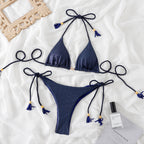 Women Sexy Bikini Women Plain Tassel Split Beach Swimsuit Suit Women Bella Mia