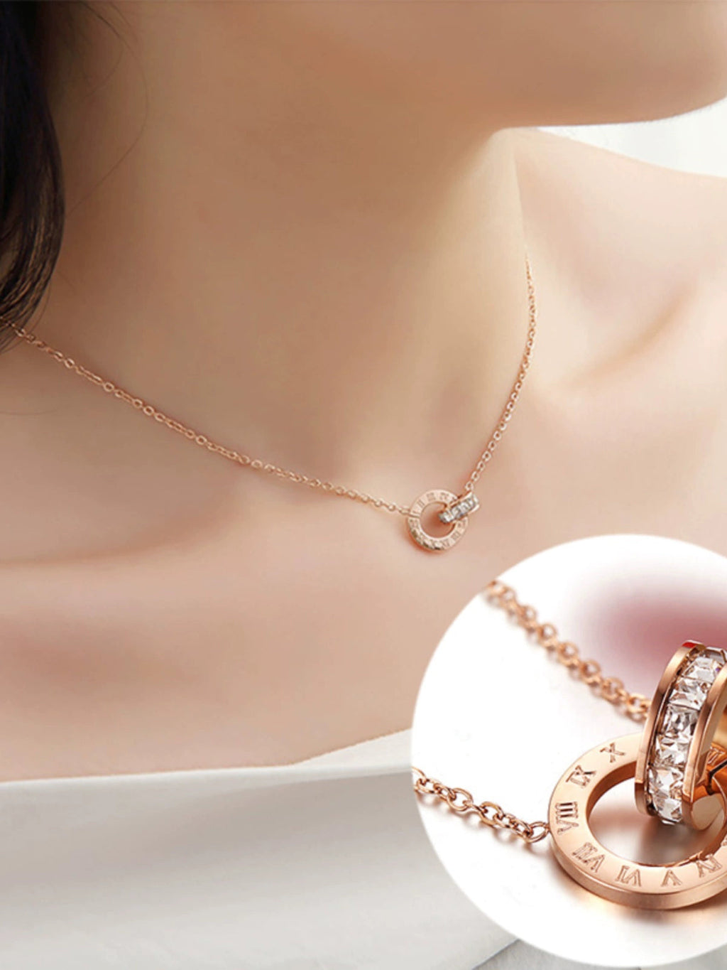 Roman Numerals Titanium Steel Rose Gold Ornament Necklace Luxlife Brands