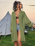 Cotton Long Sleeved Shirt Beach Cover up Vacation Sun Protection Shirt Bikini Swimsuit Outwear Cardigan Bella Mia