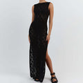 Vacation Slim Fit See through Sexy round Neck Strap Side Slit Beach Vacation Sun Shield Hanfu Long Robe Crochet hook Bella Mia