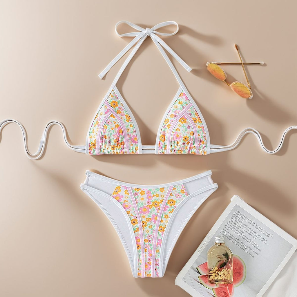 Bikini Triangle Lace up Small Floral Print Sexy Split Bikini Swim Two Piece Sets Women Bella Mia