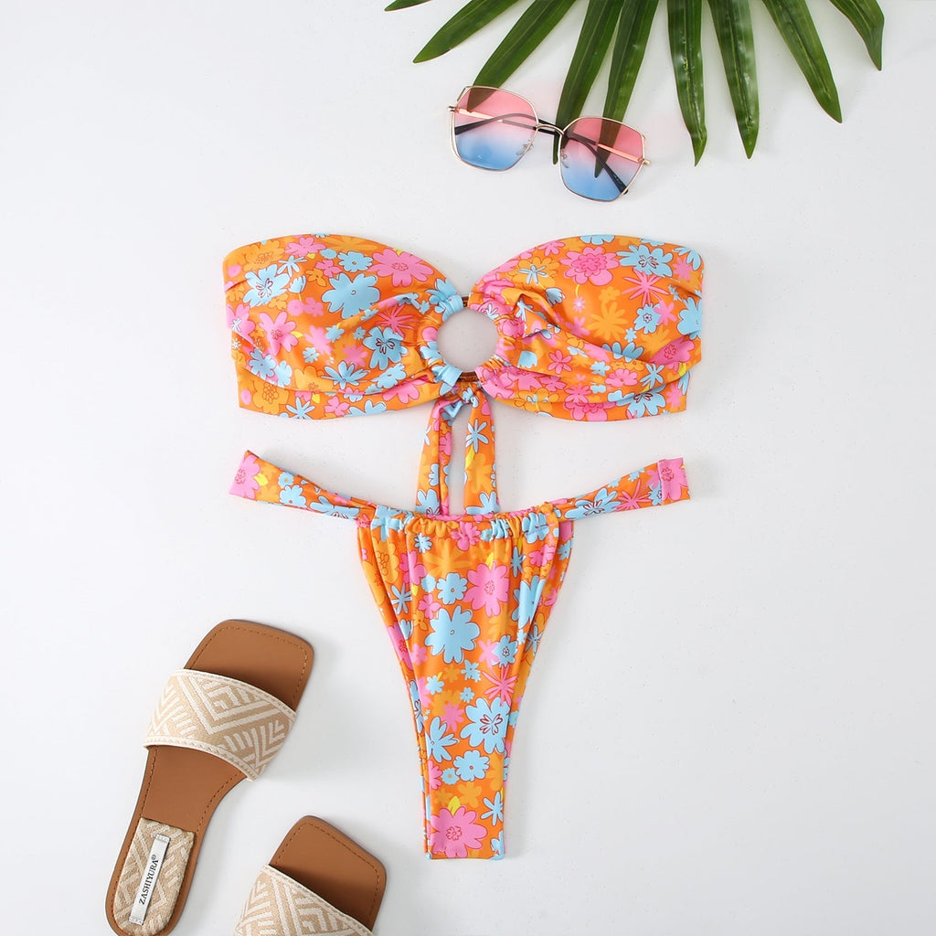 Bikini Sexy Lace up Tube Top Split Swimsuit Women High Elasticity Durable Bikini Bella Mia