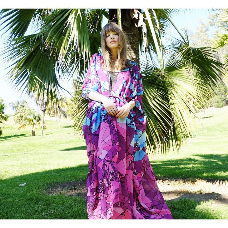 Beach Cover-up Chiffon Printed Cardigan Robe Vacation Beach Dress Bikini Sun Protection Cardigan Bella Mia