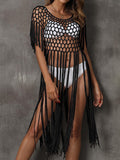 Women Beach Cover up Women Clothing Sexy Cutout Tassel Stitching Pure Hand Crocheting Bikini Overclothes Bella Mia
