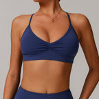 Sollinarry V neck Yoga Bra Cross Back Slimming Pleated Underwear Running Sports Workout Bra Bella Mia