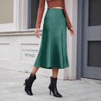 High Waist Satin Skirt Autumn Winter Women Midi Skirt Zipper Satin Skirt Bella Mia