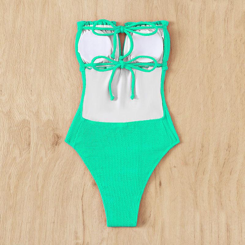 One Piece Swimsuit Women Flounced Tube Top Hollow Out Cutout Bikini Swimsuit Bella Mia