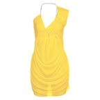 Summer Women Clothing Sexy Solid Color Hollow Out Cutout One Shoulder V neck Short Dress Bella Mia