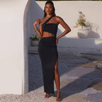 Summer One Shoulder Cropped Sexy Sheath Split Dress Women Clothing Bella Mia