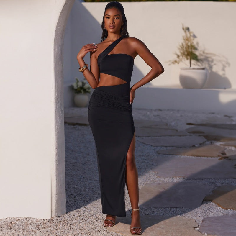 Summer One Shoulder Cropped Sexy Sheath Split Dress Women Clothing Bella Mia