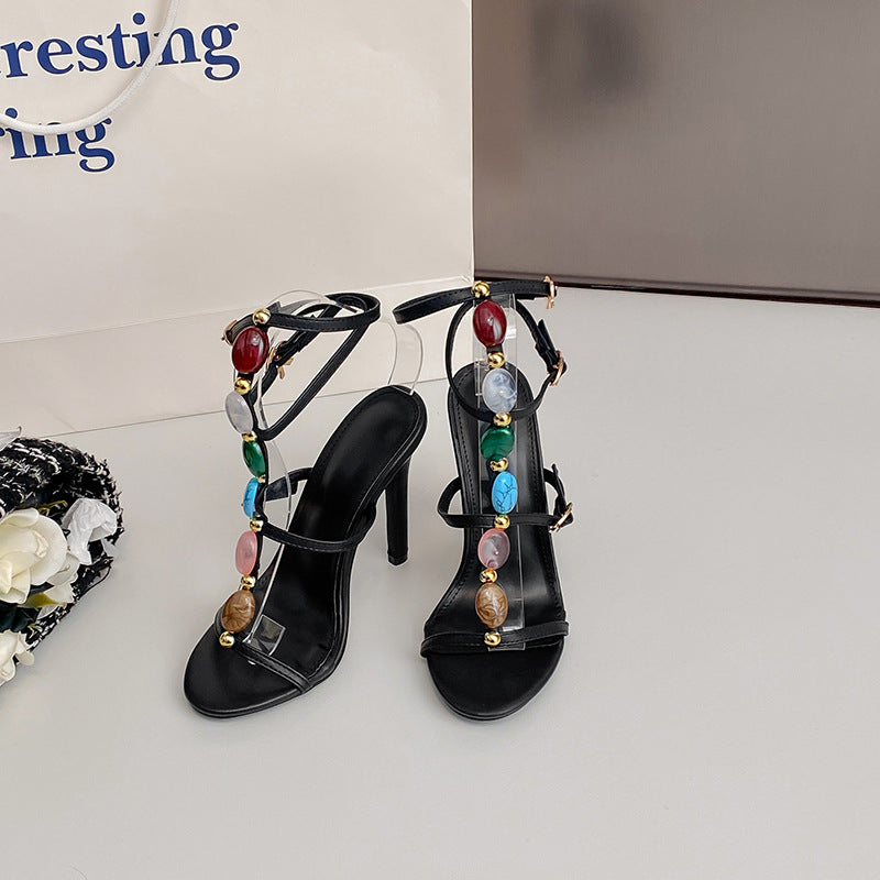 Summer 11cm Stiletto Heels Pearl Open Toe Ankle Strap Buckle Sandals Women Sexy Bella Mia
