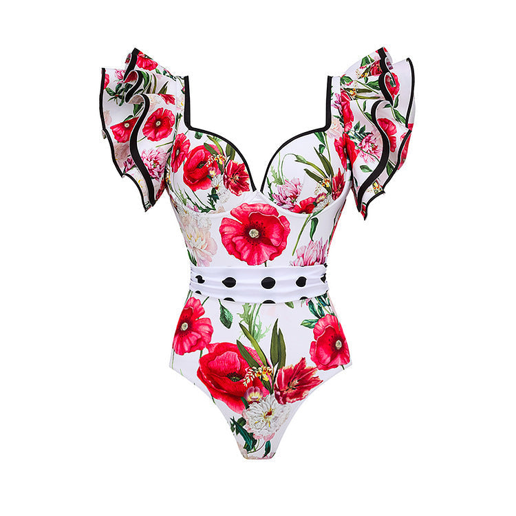 Spring Sexy Swimsuit Women Conservative Warm Printed Swimsuit Wrap Skirt Set Bella Mia