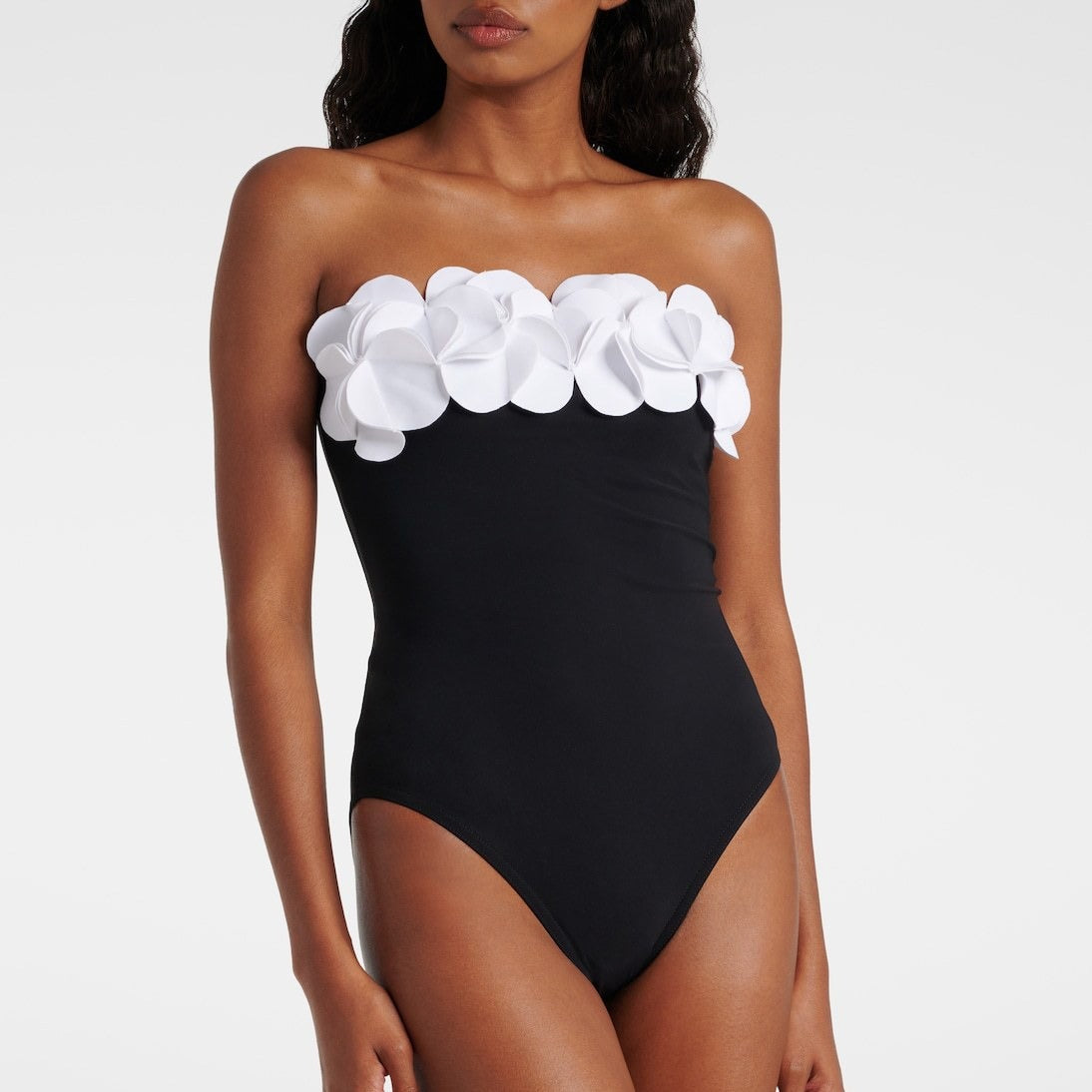 Black White Contrast Color Minimalist Floral Decoration One Piece Swimsuit Women Two Piece Sets