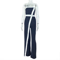 Casual Office Women Black White Color Contrast Patchwork Jumpsuit Slim Fit Diagonal Collar Backless Long Jumpsuit Bella Mia