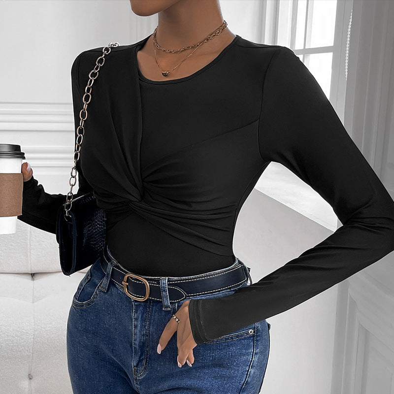 Fall Women Clothing Black Twisted round Neck Jumpsuit Bella Mia