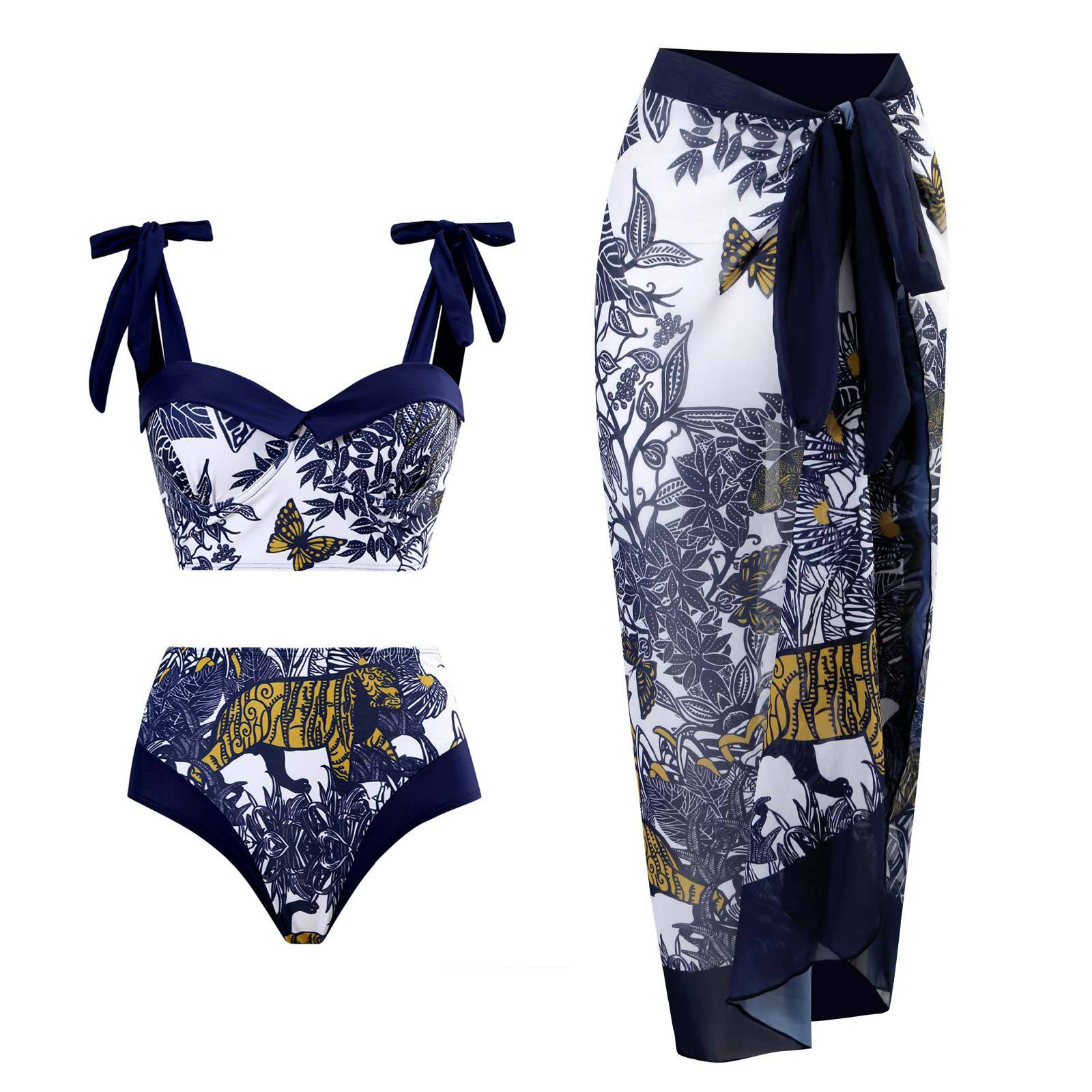 Retro Split Swimsuit Three Piece Set Swimsuit Lace Up Beach Skirt Bella Mia