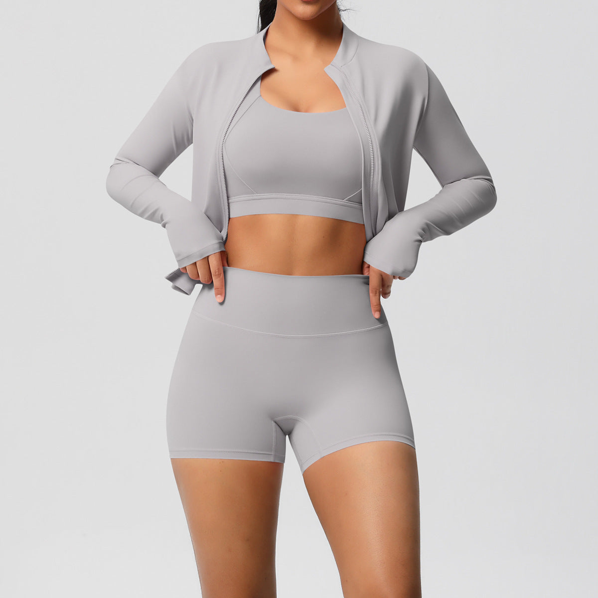 Solid Color Cloud Sense Yoga Bra Sports Coat Pilates Running Shorts Fitness Yoga Wear Three Piece Set for Women Bella Mia