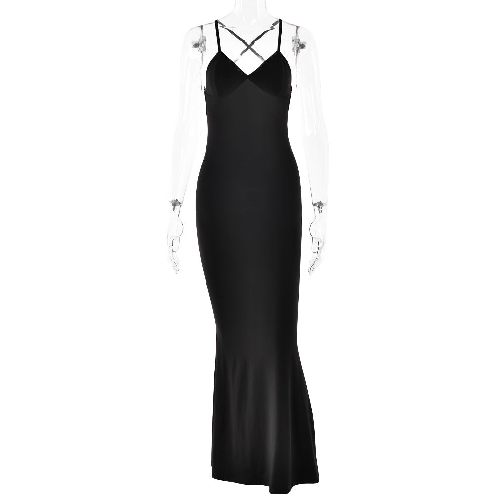 Spring Dress Sexy Trend V neck Backless Slim Fit Sheath Suspender Bella Mia