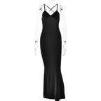 Spring Dress Sexy Trend V neck Backless Slim Fit Sheath Suspender Bella Mia