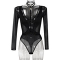 Women Clothing Spring Autumn Mesh Long Sleeve Hollow Out Cutout out See through Stitching V-neck Halter Jumpsuit Women Bella Mia