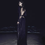 Summer Sexy Women Wear Black Long Sleeve Scorpion Backless Slit Silver Silk Dress Bella Mia