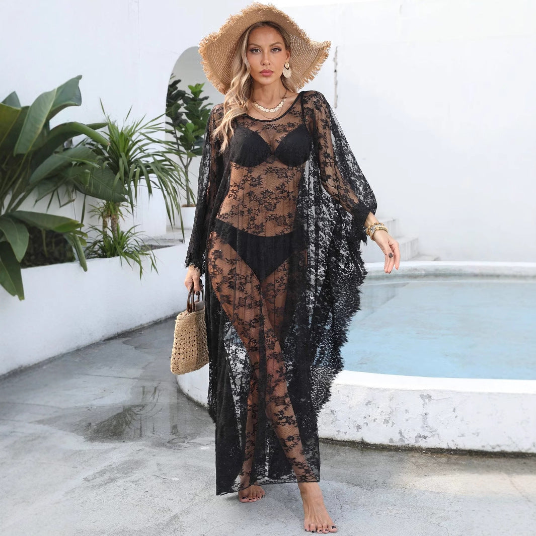 Women Beach Dress Loose Sexy Backless See through Lace Dress Bella Mia