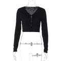 Women Clothing Summer Sexy Cardigan Button Cropped Long Sleeve T shirt Top Bella Mia