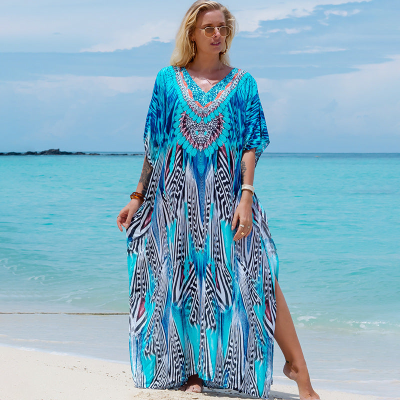 Printed Robe Seaside Holiday Sun Protection Shirt Beach Dress Bikini Swimsuit Blouse Outer Wear Bella Mia