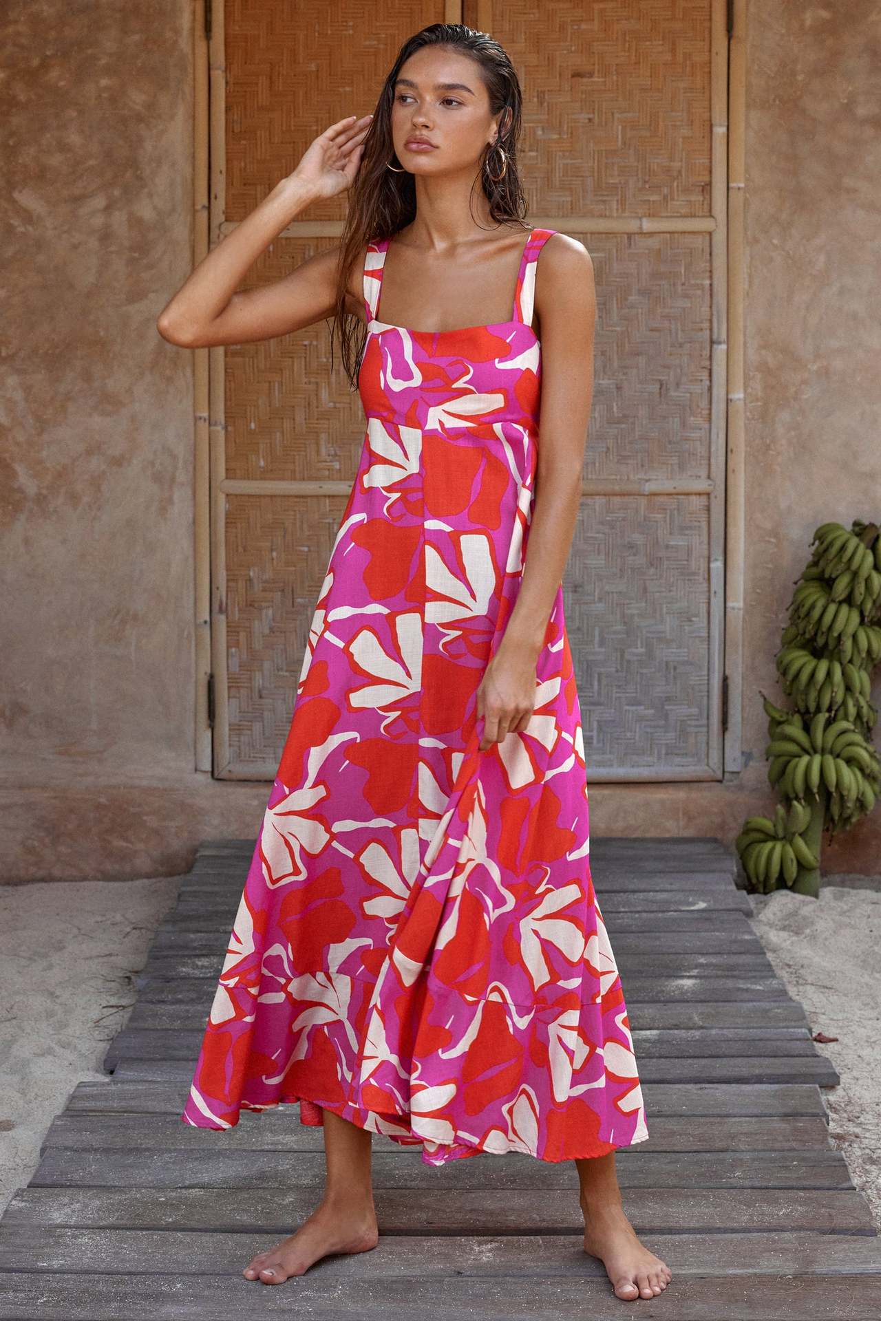 Women Clothing Sexy Summer Holiday Floral Print Fit Horn Strap Dress Women Bella Mia