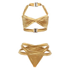 Spring Women Clothing Vacation Halter Top Solid Color Sexy Bikini Set for Women Bella Mia