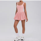 Fitness Draped Dress Faux Two Pieces Anti Wardrobe Malfunction Base Pockets Dress Sports Yoga Tennis Dress Women Bella Mia