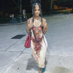 Personalized Printed Lace Lace Spaghetti Strap Dress Spring Slim Fit Maxi Dress Bella Mia