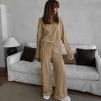 Autumn Loose Casual Striped Knitted Pajamas Women Long Sleeved Trousers Can Be Outerwear Homewear Bella Mia