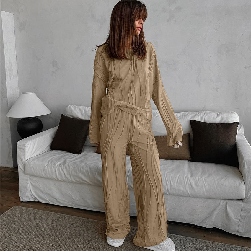 Autumn Loose Casual Striped Knitted Pajamas Women Long Sleeved Trousers Can Be Outerwear Homewear Bella Mia
